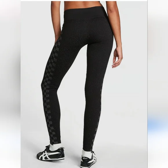 VS PINK SEAMLESS SPARKLE CHECKERED LEGGING AND BRA SET XL - Picture 2 of 8